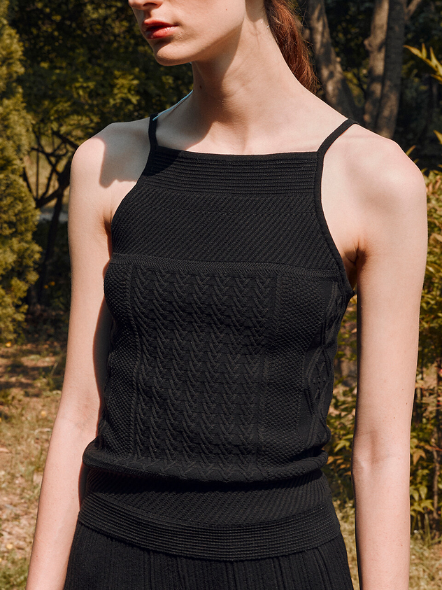Halter Neck Knitted Top Black