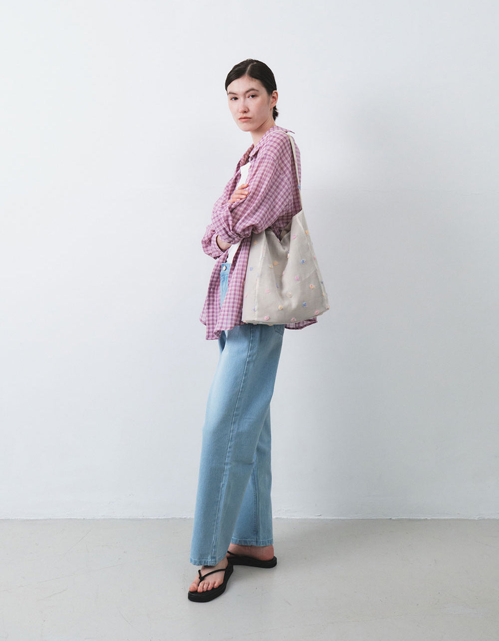 Check Oversized Open Back Shirt