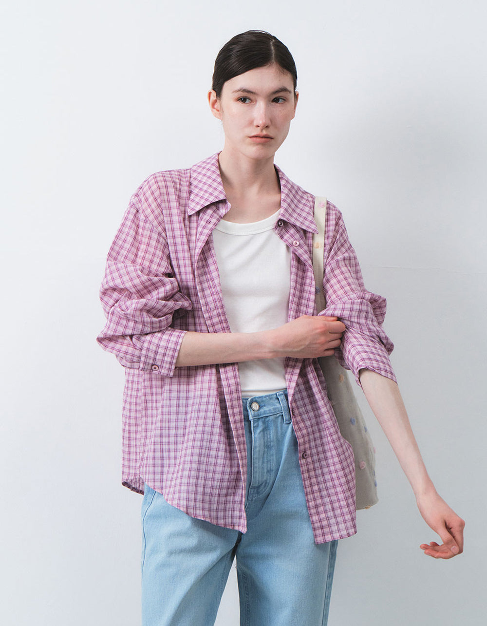Check Oversized Open Back Shirt