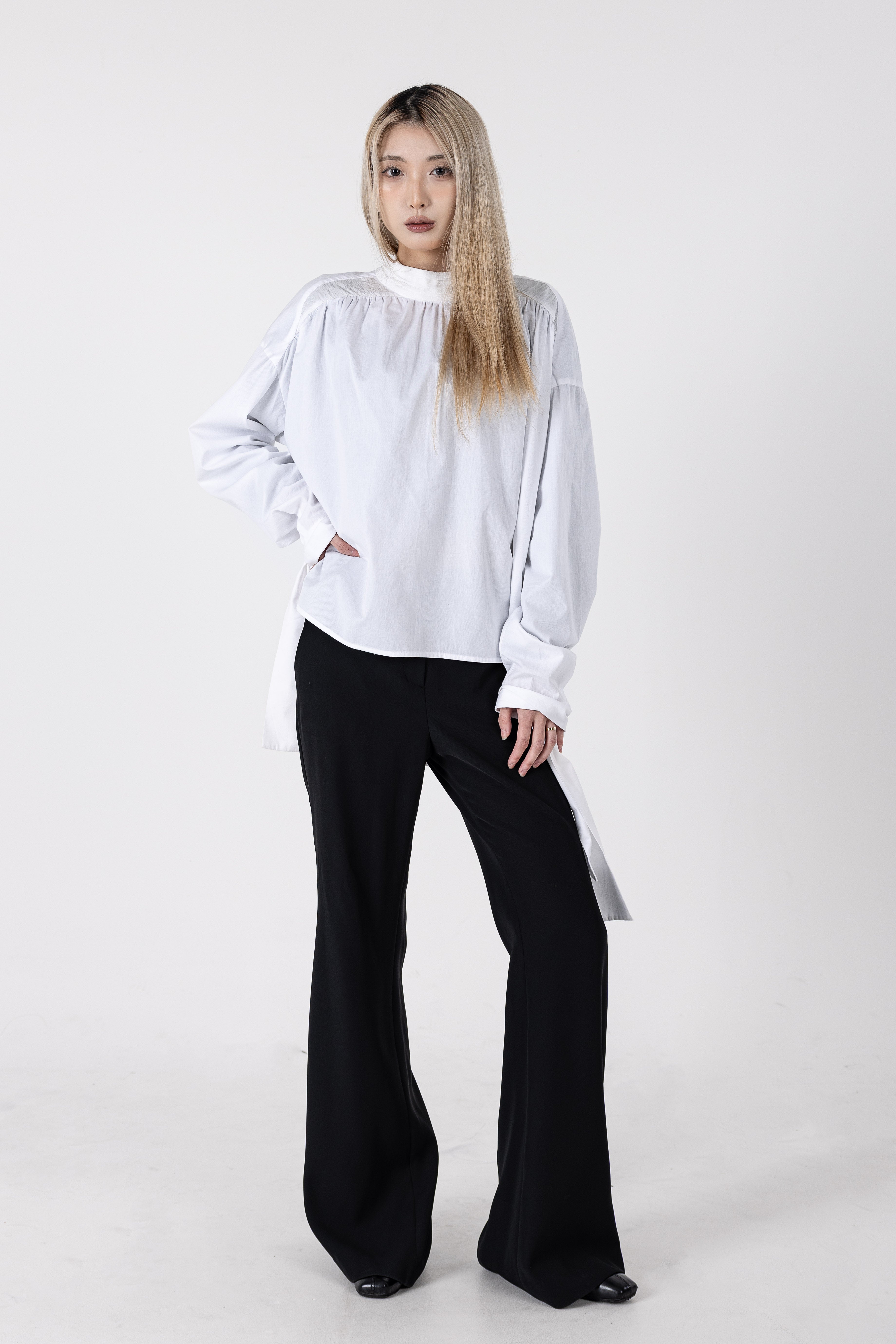 Turtleneck Shirt with Scarf Detail