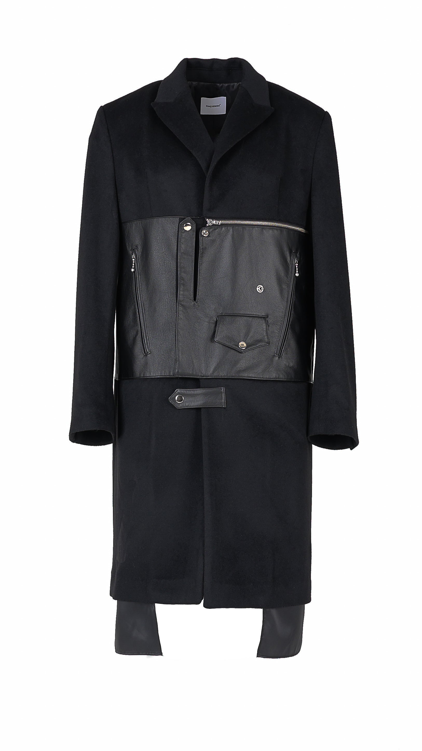 Leather Biker Paneled Wool Coat