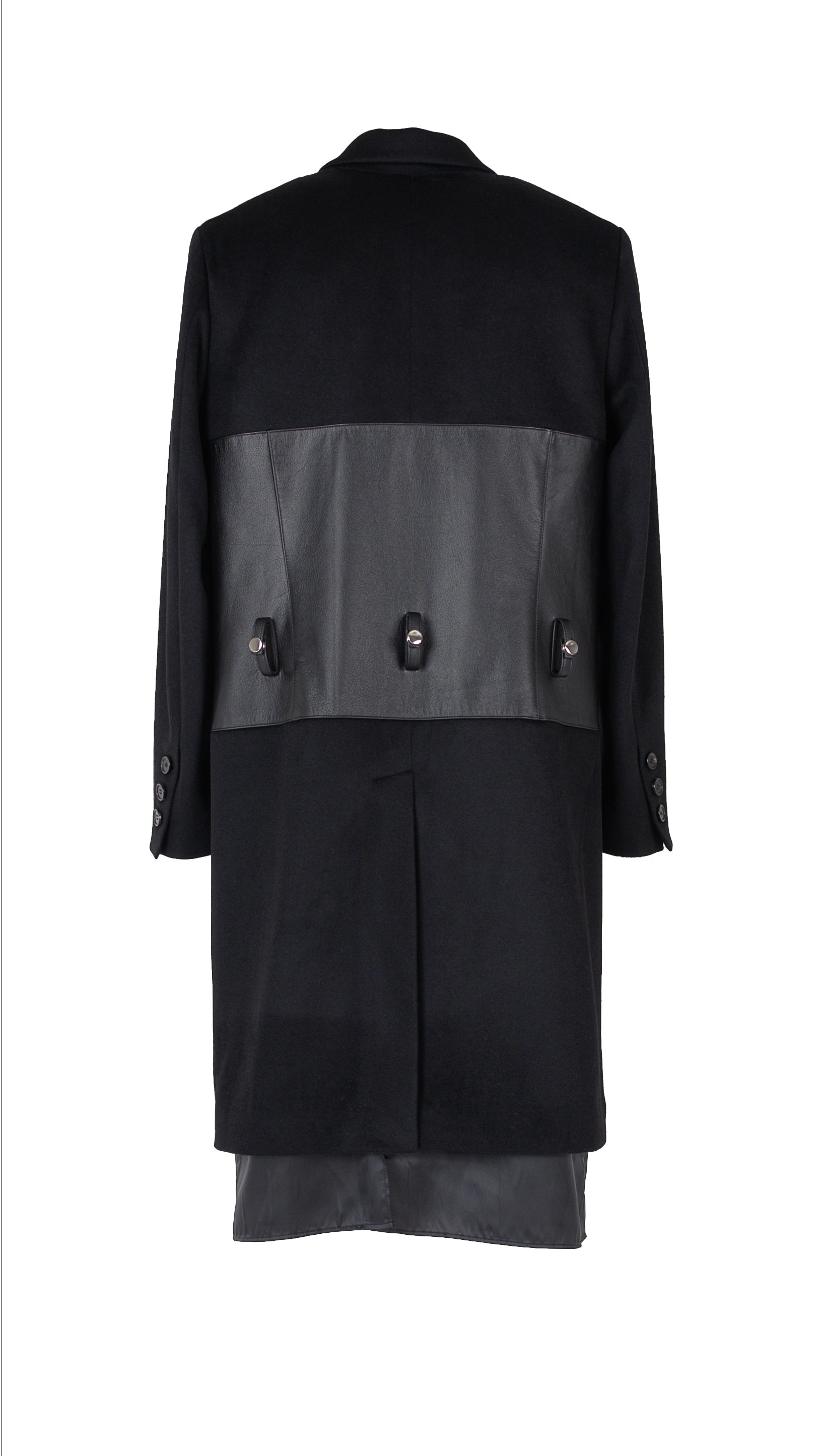 Leather Biker Paneled Wool Coat