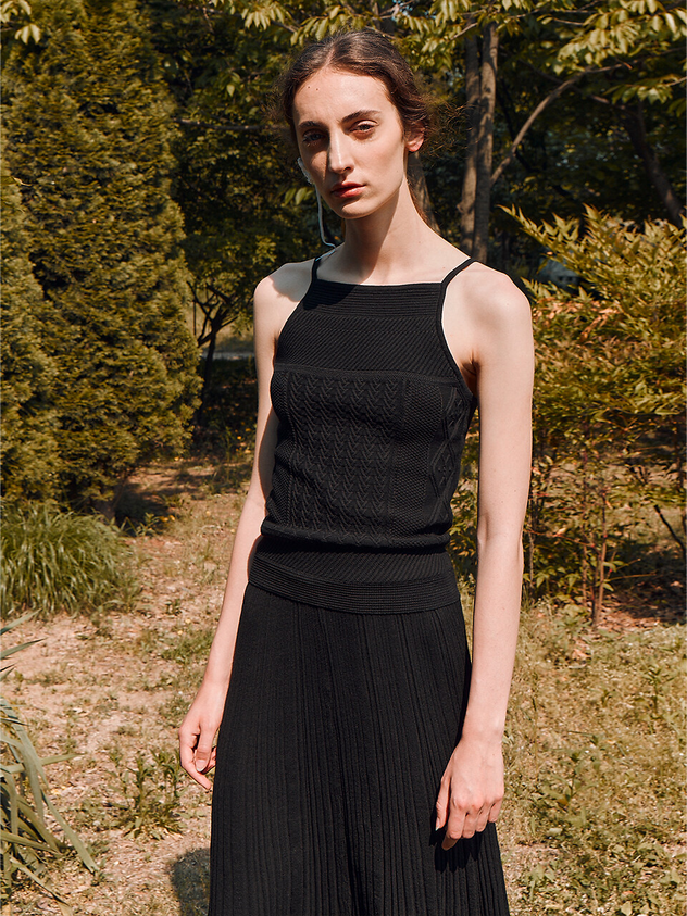 Halter Neck Knitted Top Black