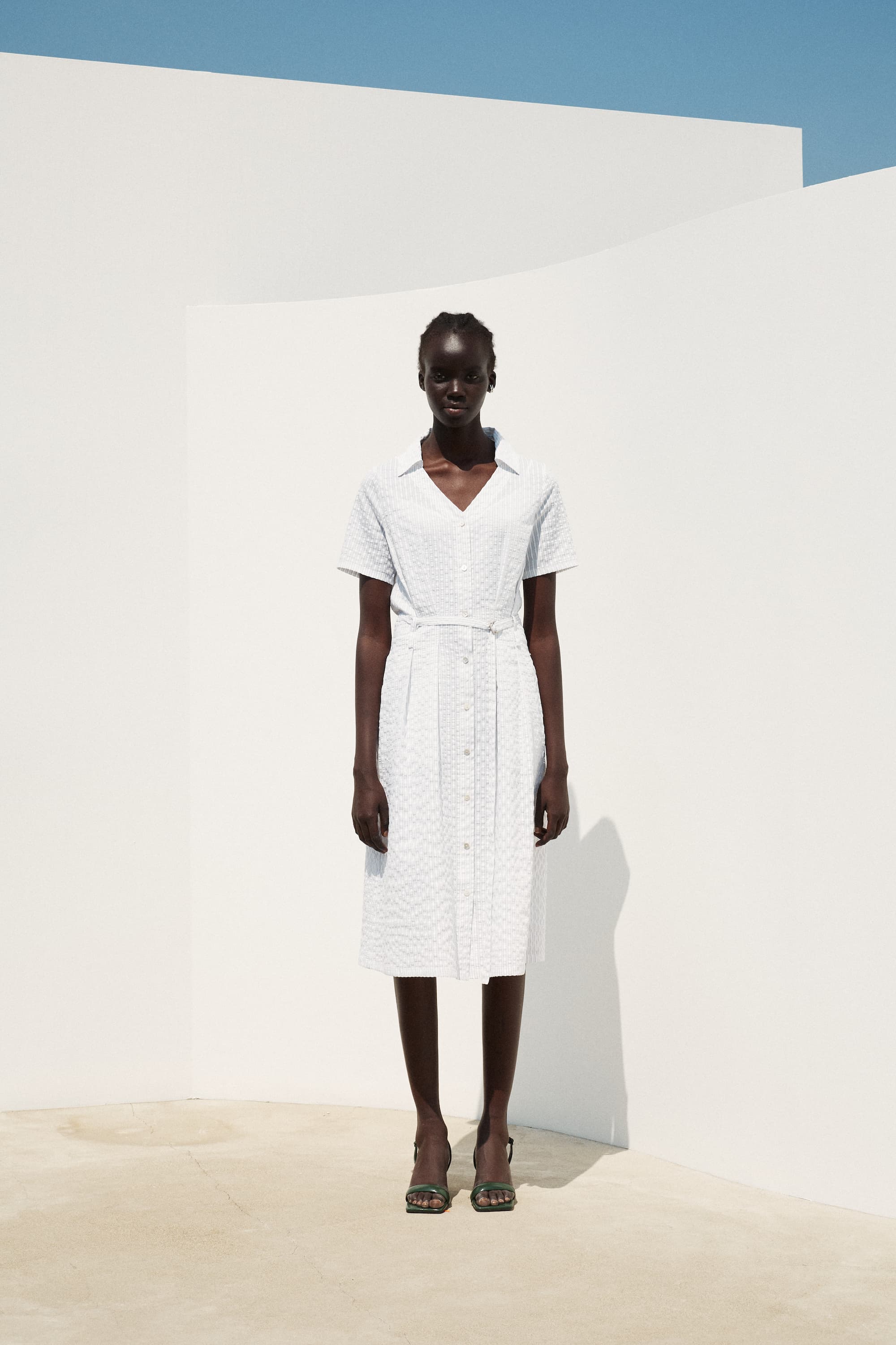 Checked-Chiffon Layered Midi Dress White