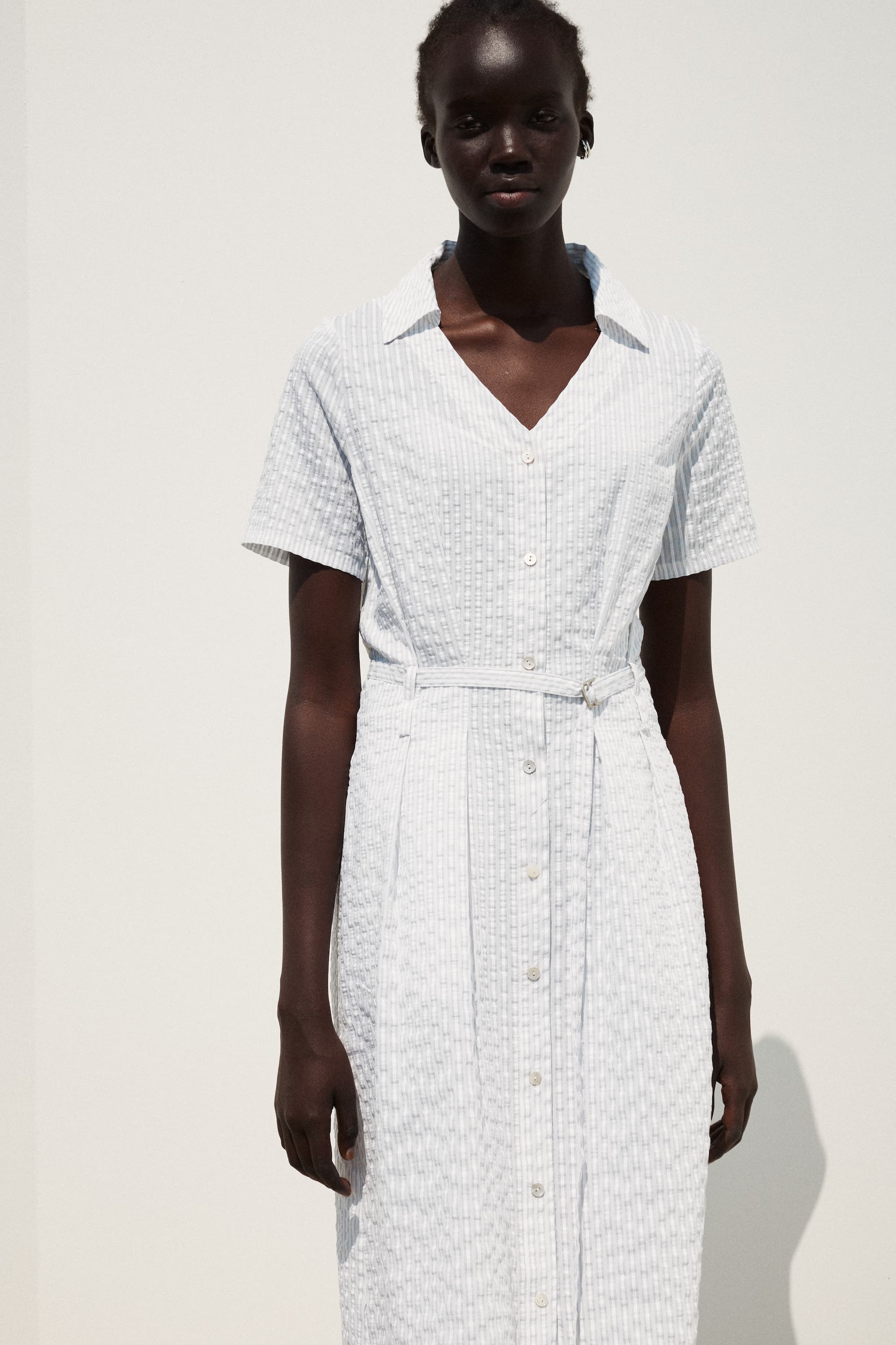 Checked-Chiffon Layered Midi Dress White