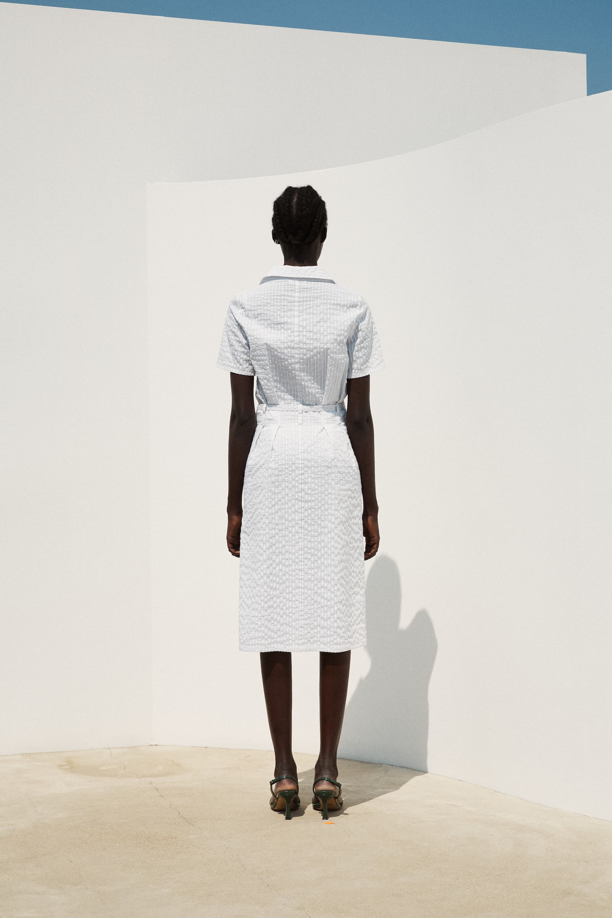 Checked-Chiffon Layered Midi Dress White