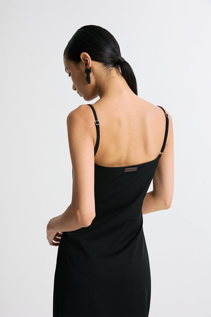 Zip-Hem Draped Midi Dress